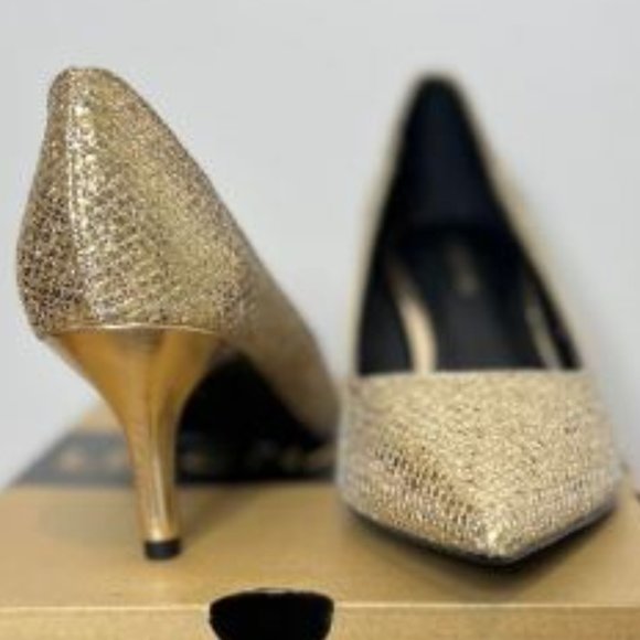 Le Chateau Womens Glitter Kitten Heel Pump Pointed Toe Size 7US Gold - Picture 4 of 4